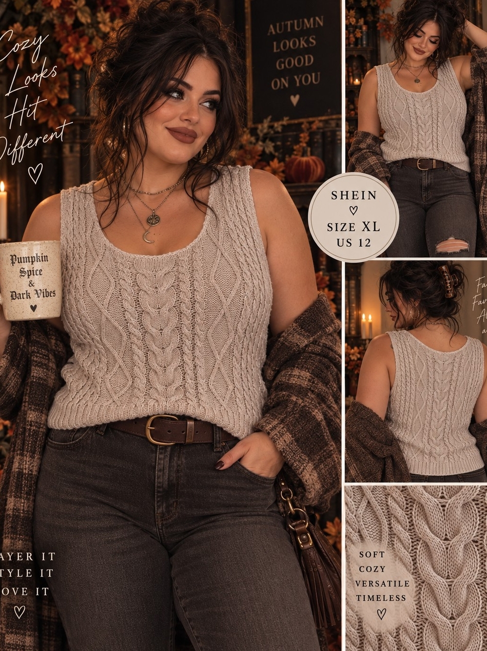 Cream Cable Knit Sleeveless V-Neck Tank